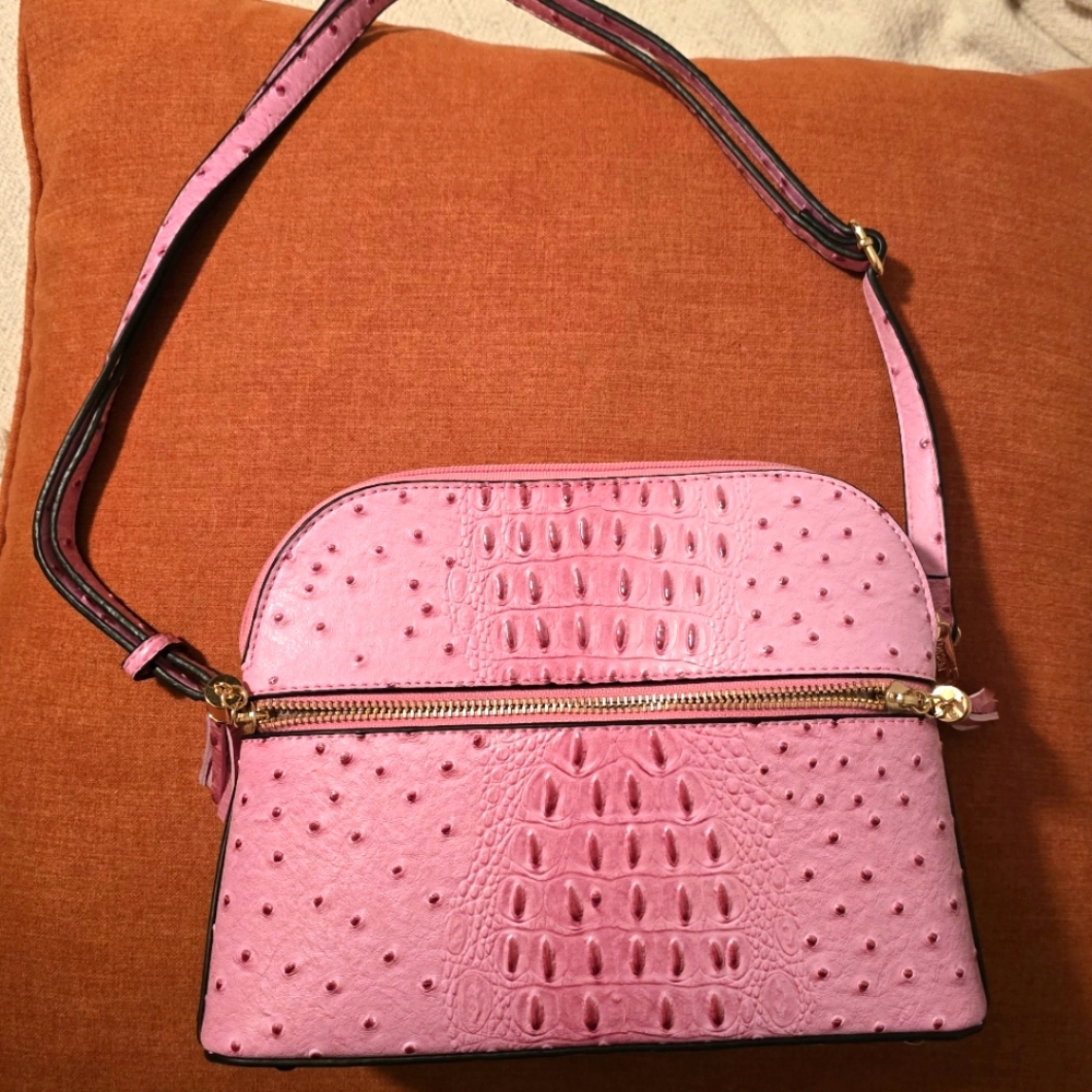 Pink Faux Ostrich Leather Women's Bag
